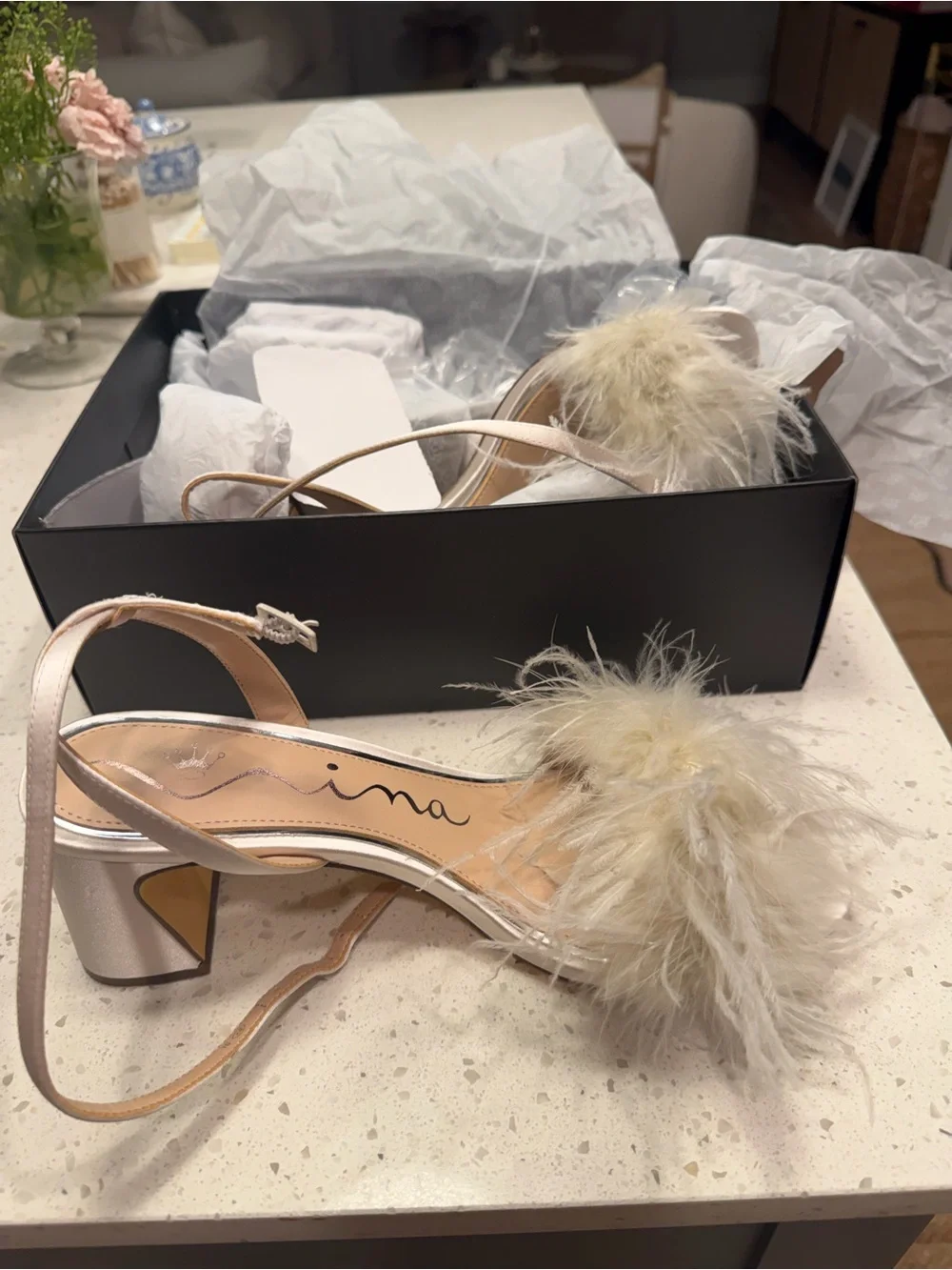Nina Bev feathered heels
